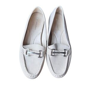 AEROSOLES Cream Loafers with Suede Finish and Metal Detail